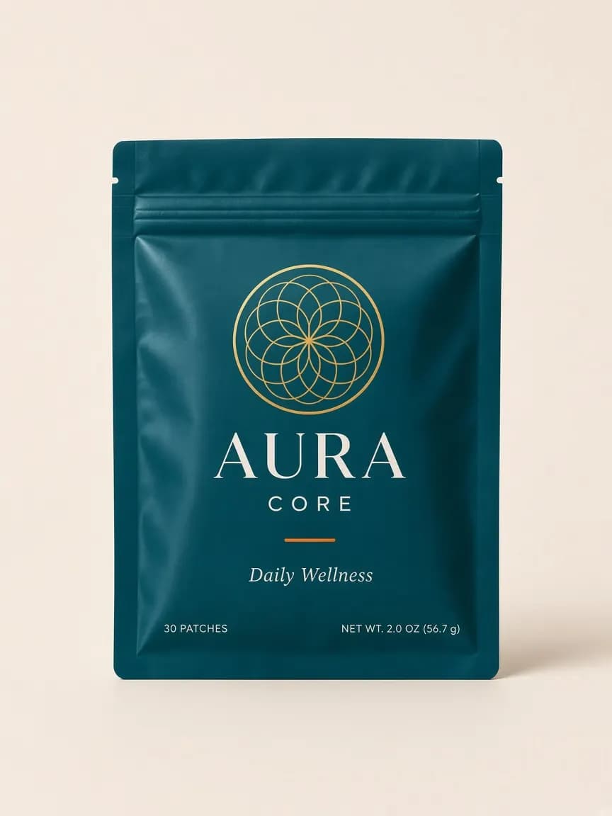 Aura Core 30-day daily wellness pouch with gold mandala